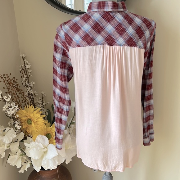 Altar’d State Red & Blue Plaid Front Pink Back Button Down Shirt. Sz Small - Picture 3 of 3